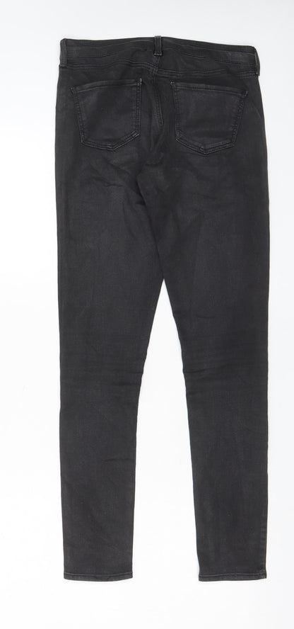 Topshop Womens Black Cotton Trousers Size 26 in L32 in Regular Zip - Coated