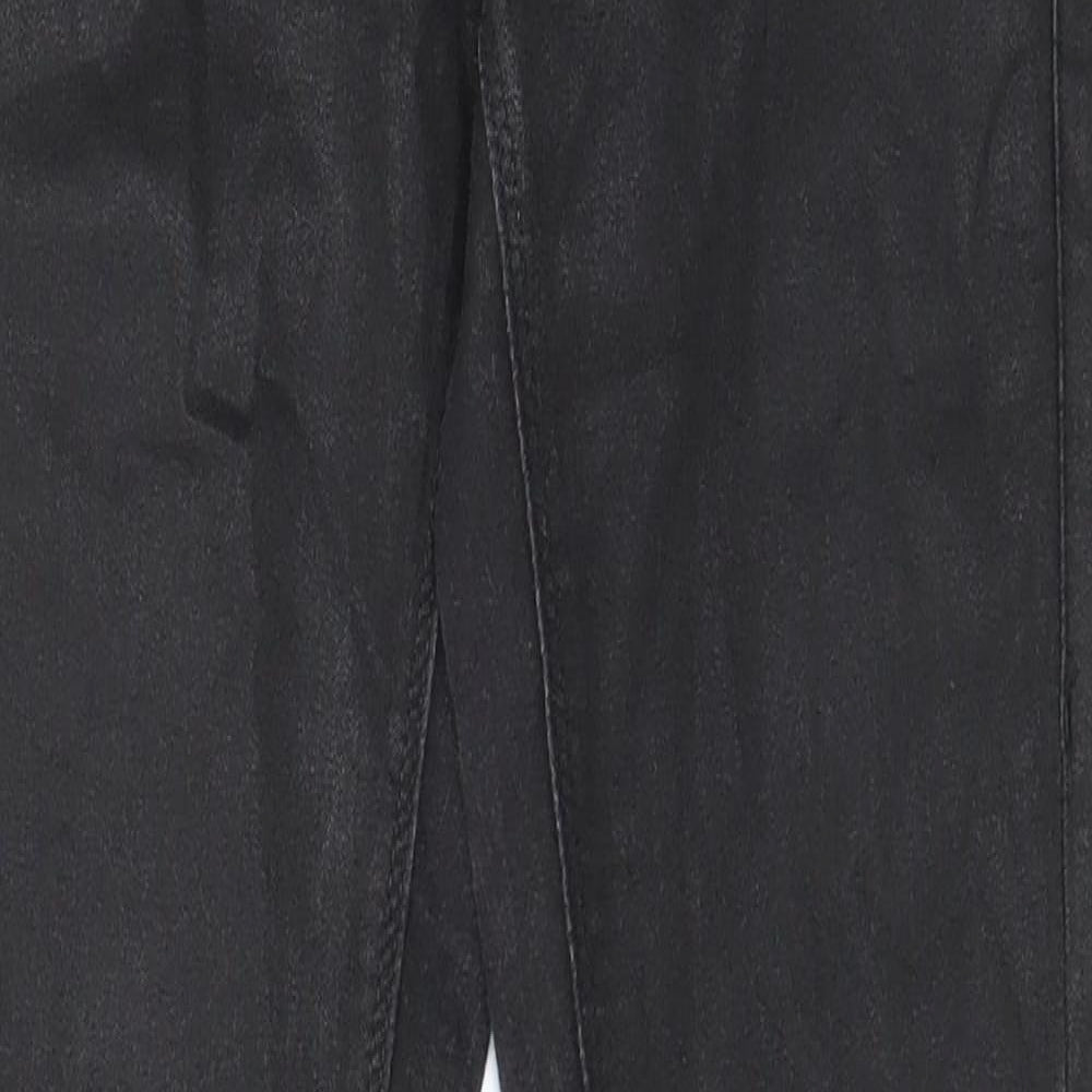 Topshop Womens Black Cotton Trousers Size 26 in L32 in Regular Zip - Coated