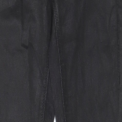 Topshop Womens Black Cotton Trousers Size 26 in L32 in Regular Zip - Coated