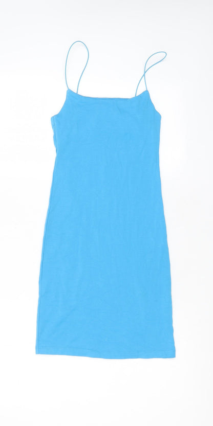 Zara Womens Blue Cotton Tank Dress Size M Square Neck Pullover