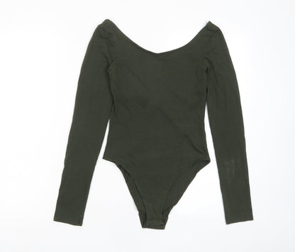 H&M Womens Green Cotton Bodysuit One-Piece Size XS Snap