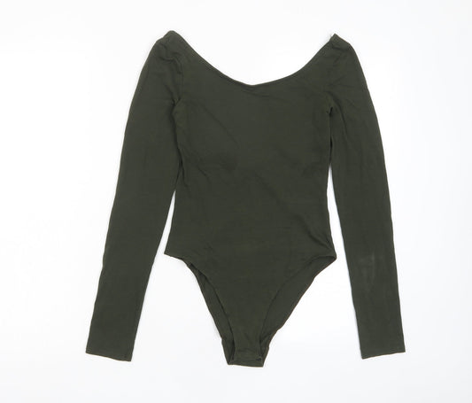 H&M Womens Green Cotton Bodysuit One-Piece Size XS Snap