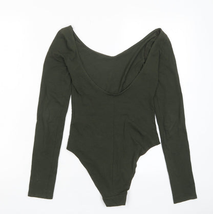 H&M Womens Green Cotton Bodysuit One-Piece Size XS Snap