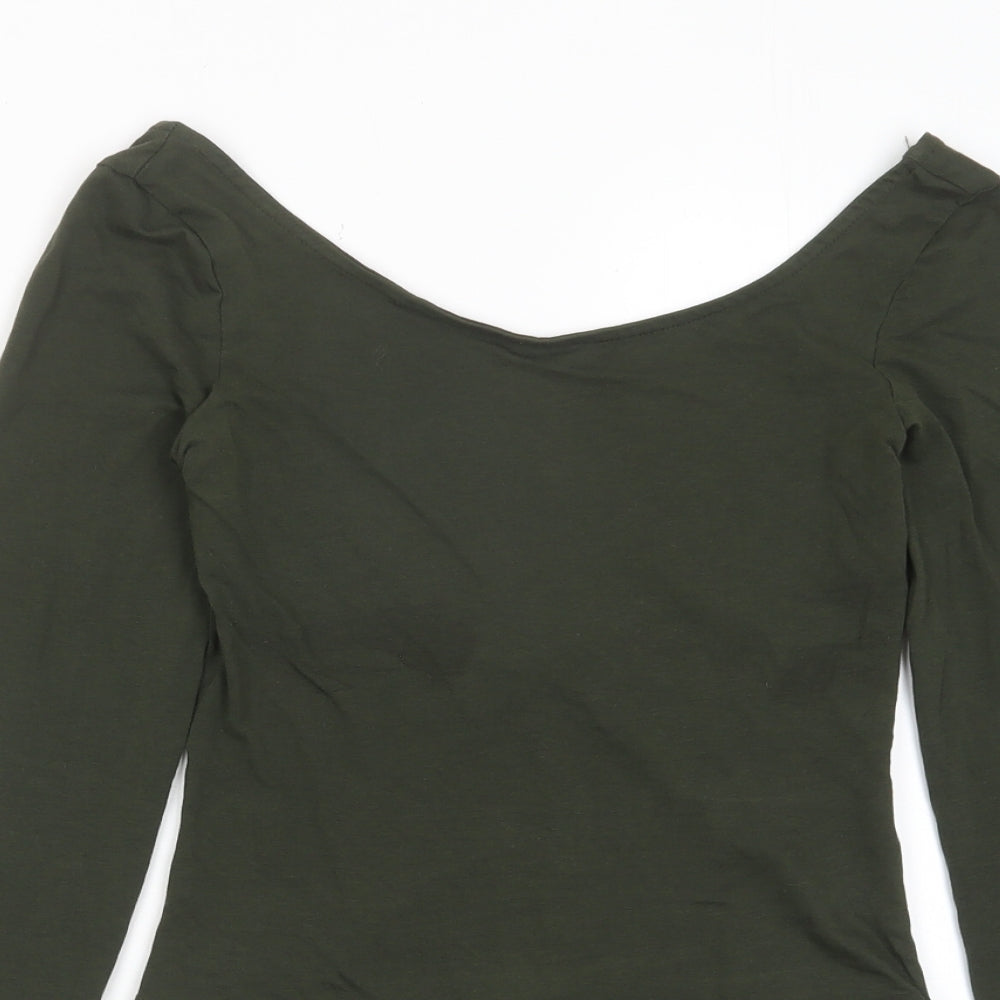 H&M Womens Green Cotton Bodysuit One-Piece Size XS Snap