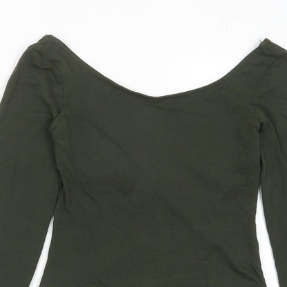 H&M Womens Green Cotton Bodysuit One-Piece Size XS Snap