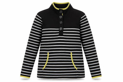 Bonmarché Womens Black Striped Polyester Pullover Sweatshirt Size S Button - Pockets