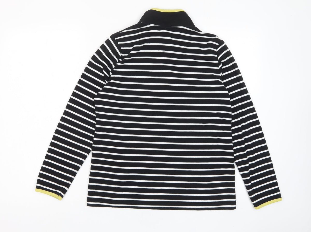 Bonmarché Womens Black Striped Polyester Pullover Sweatshirt Size S Button - Pockets