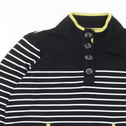 Bonmarché Womens Black Striped Polyester Pullover Sweatshirt Size S Button - Pockets