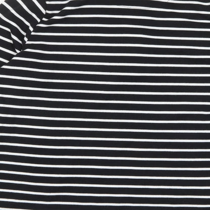 Bonmarché Womens Black Striped Polyester Pullover Sweatshirt Size S Button - Pockets
