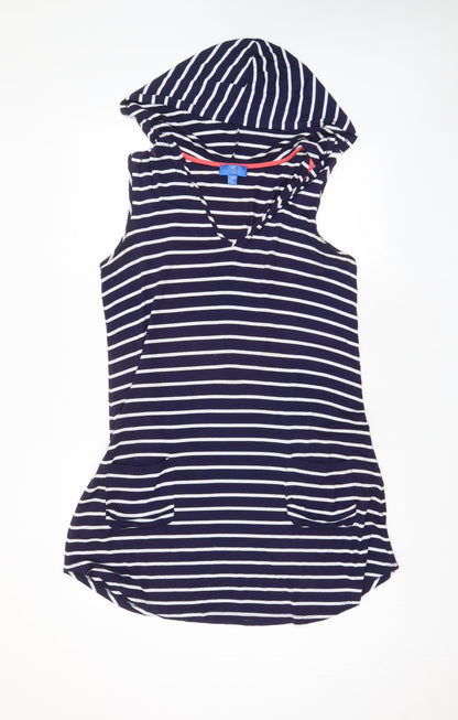 Blue Curl Womens Blue Striped Viscose A-Line Size M V-Neck Pullover - Hooded