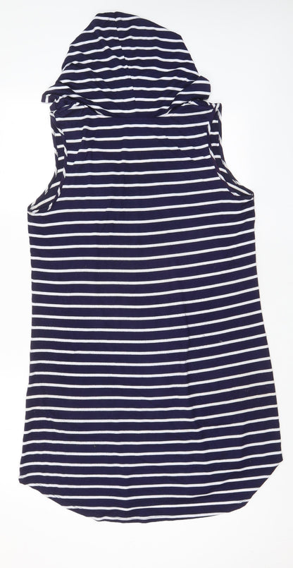 Blue Curl Womens Blue Striped Viscose A-Line Size M V-Neck Pullover - Hooded