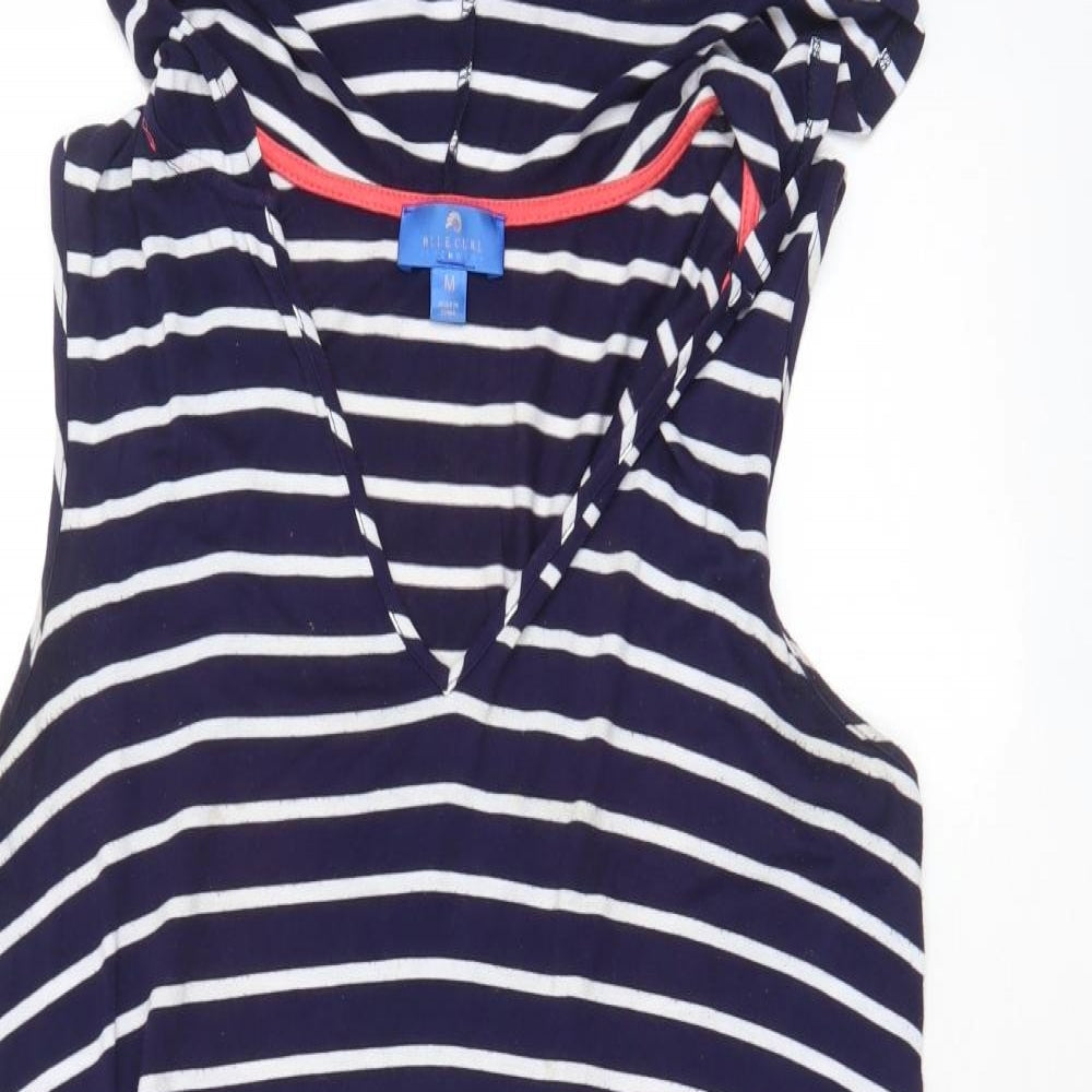 Blue Curl Womens Blue Striped Viscose A-Line Size M V-Neck Pullover - Hooded