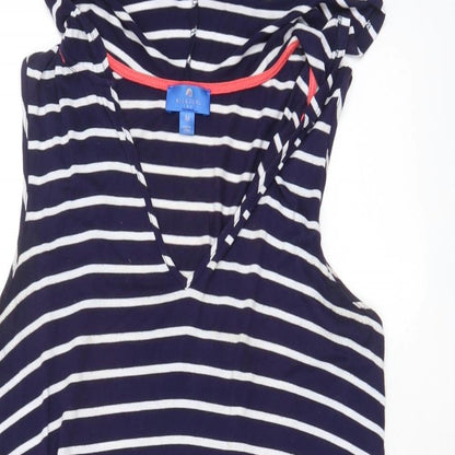 Blue Curl Womens Blue Striped Viscose A-Line Size M V-Neck Pullover - Hooded