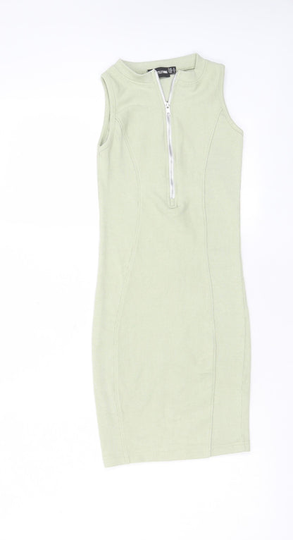 PRETTYLITTLETHING Womens Green Polyester T-Shirt Dress Size 6 Crew Neck Pullover - Zip