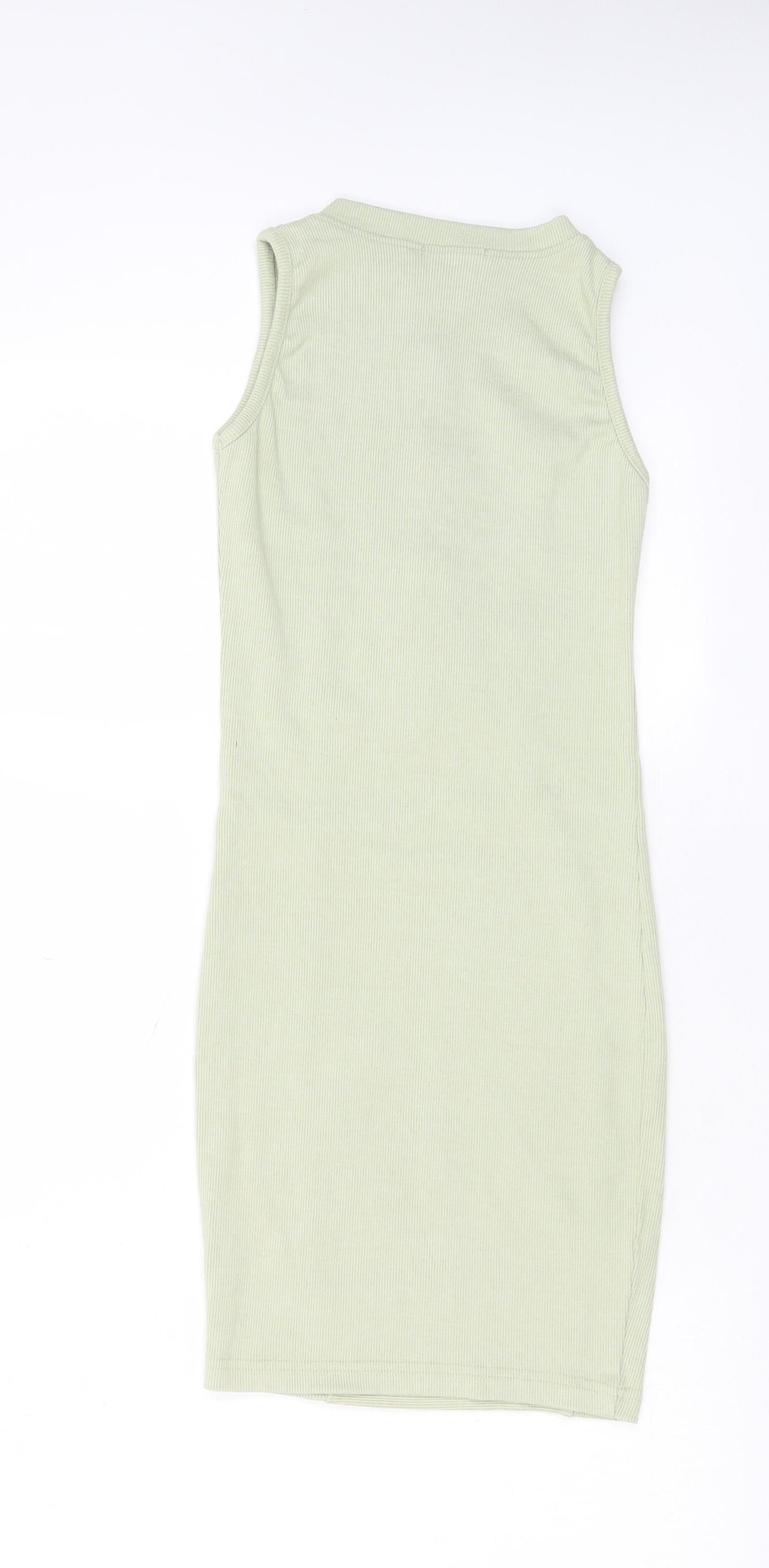 PRETTYLITTLETHING Womens Green Polyester T-Shirt Dress Size 6 Crew Neck Pullover - Zip