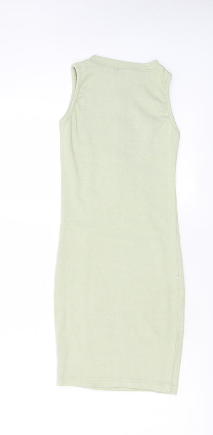 PRETTYLITTLETHING Womens Green Polyester T-Shirt Dress Size 6 Crew Neck Pullover - Zip