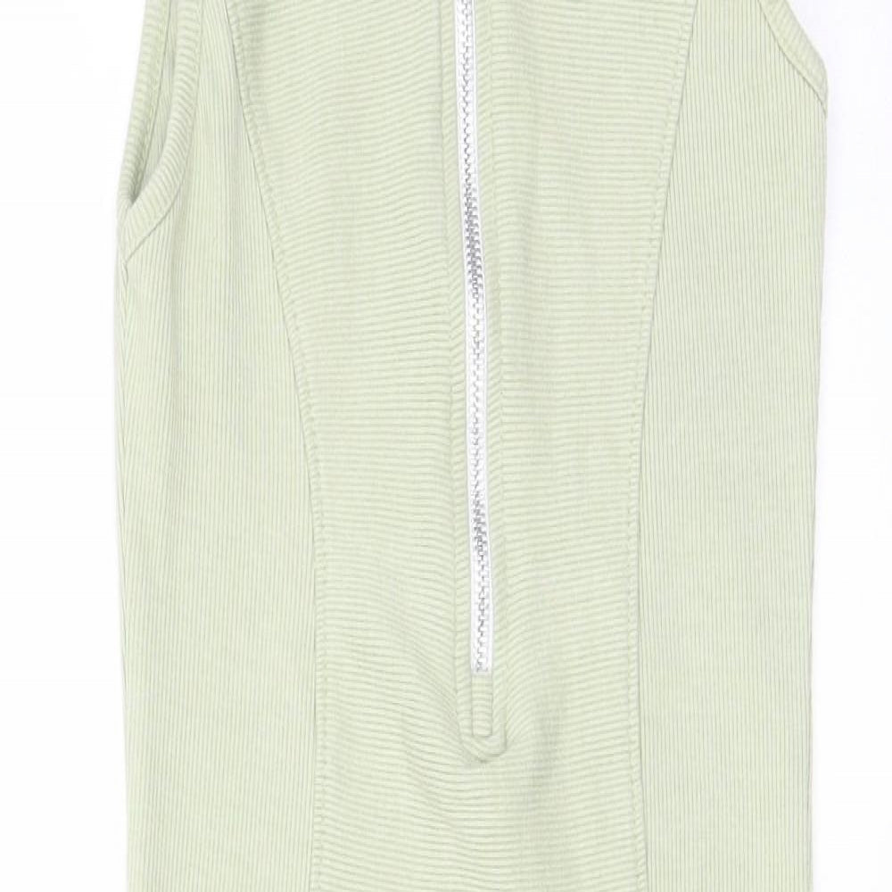 PRETTYLITTLETHING Womens Green Polyester T-Shirt Dress Size 6 Crew Neck Pullover - Zip