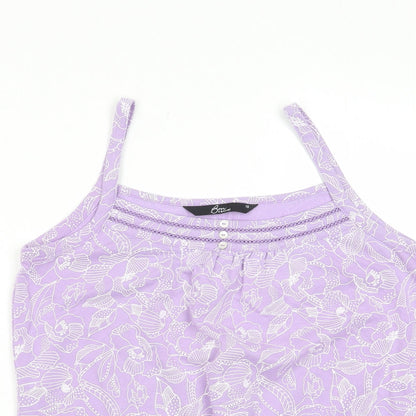 Bonmarché Womens Purple Floral Cotton Basic Tank Size 10 Square Neck - Embroided, Buttons