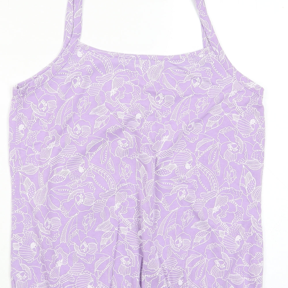 Bonmarché Womens Purple Floral Cotton Basic Tank Size 10 Square Neck - Embroided, Buttons