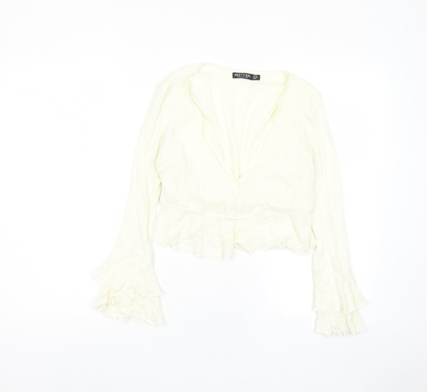 Nasty Gal Womens Ivory Polka Dot Viscose Cropped Blouse Size 10 V-Neck