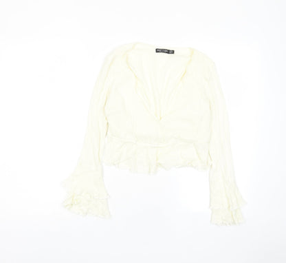 Nasty Gal Womens Ivory Polka Dot Viscose Cropped Blouse Size 10 V-Neck