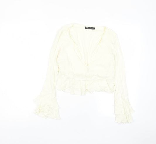 Nasty Gal Womens Ivory Polka Dot Viscose Cropped Blouse Size 10 V-Neck