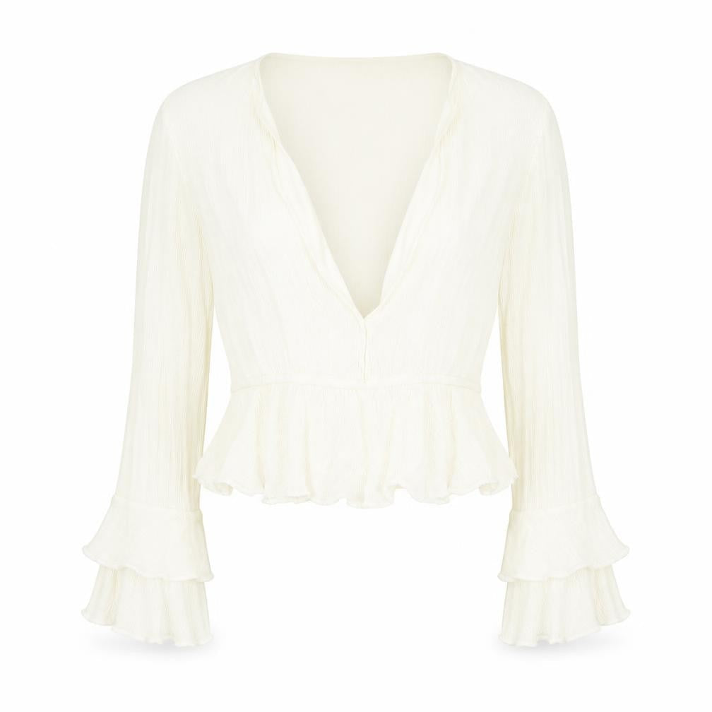 Womens UK Size 10 Nasty Gal Ivory Cropped Blouse