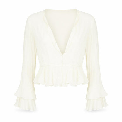 Womens UK Size 10 Nasty Gal Ivory Cropped Blouse