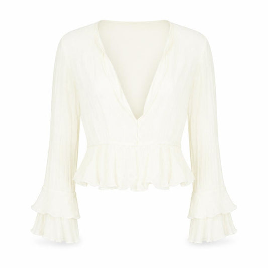 Womens UK Size 10 Nasty Gal Ivory Cropped Blouse