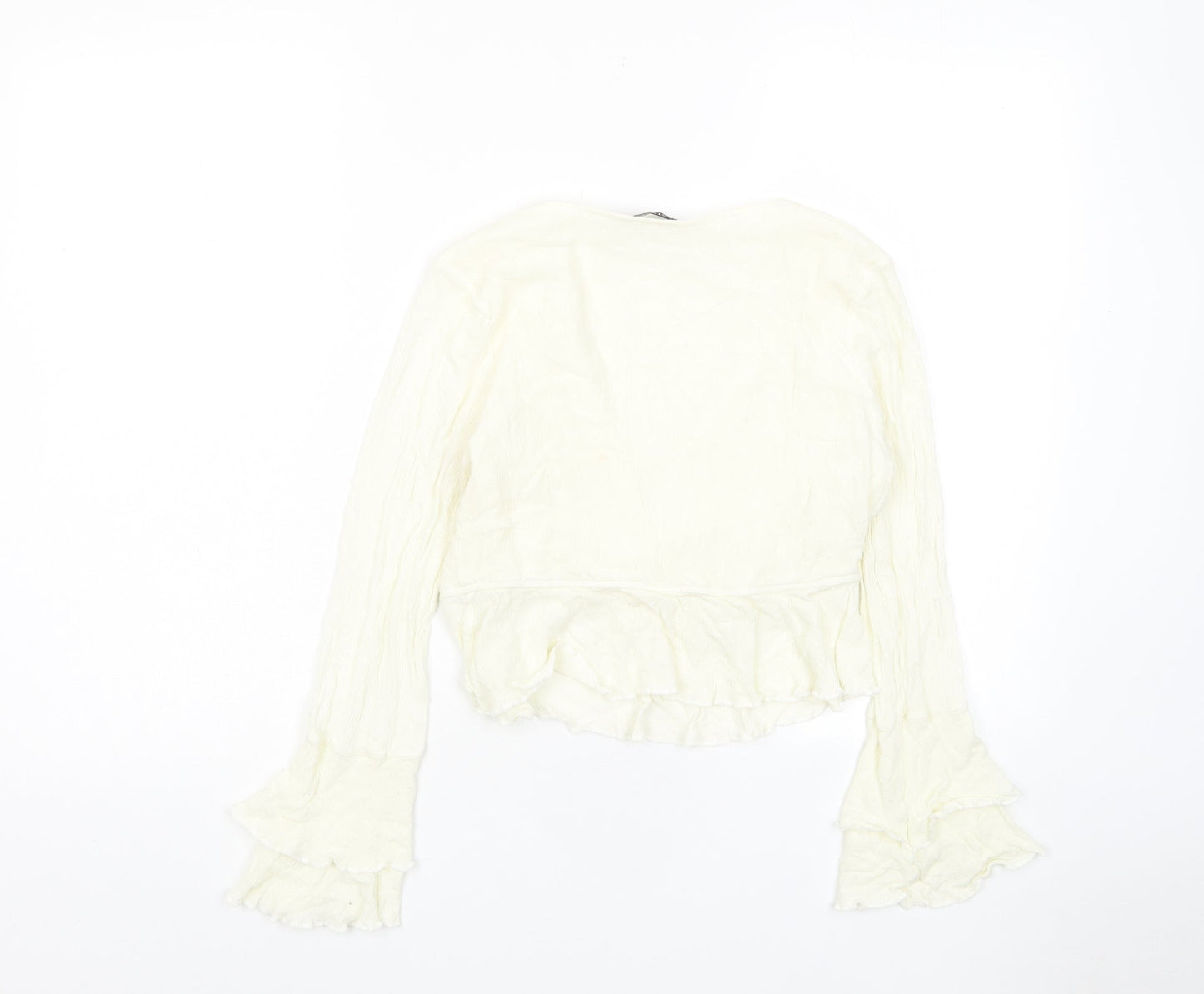 Nasty Gal Womens Ivory Polka Dot Viscose Cropped Blouse Size 10 V-Neck