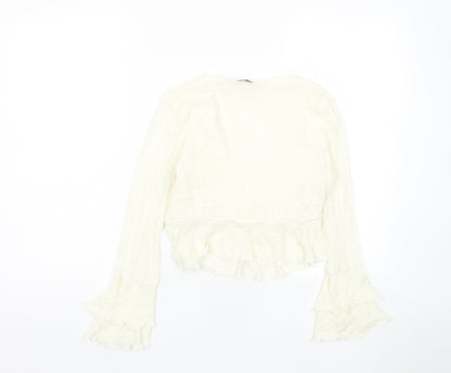 Nasty Gal Womens Ivory Polka Dot Viscose Cropped Blouse Size 10 V-Neck