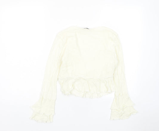 Nasty Gal Womens Ivory Polka Dot Viscose Cropped Blouse Size 10 V-Neck