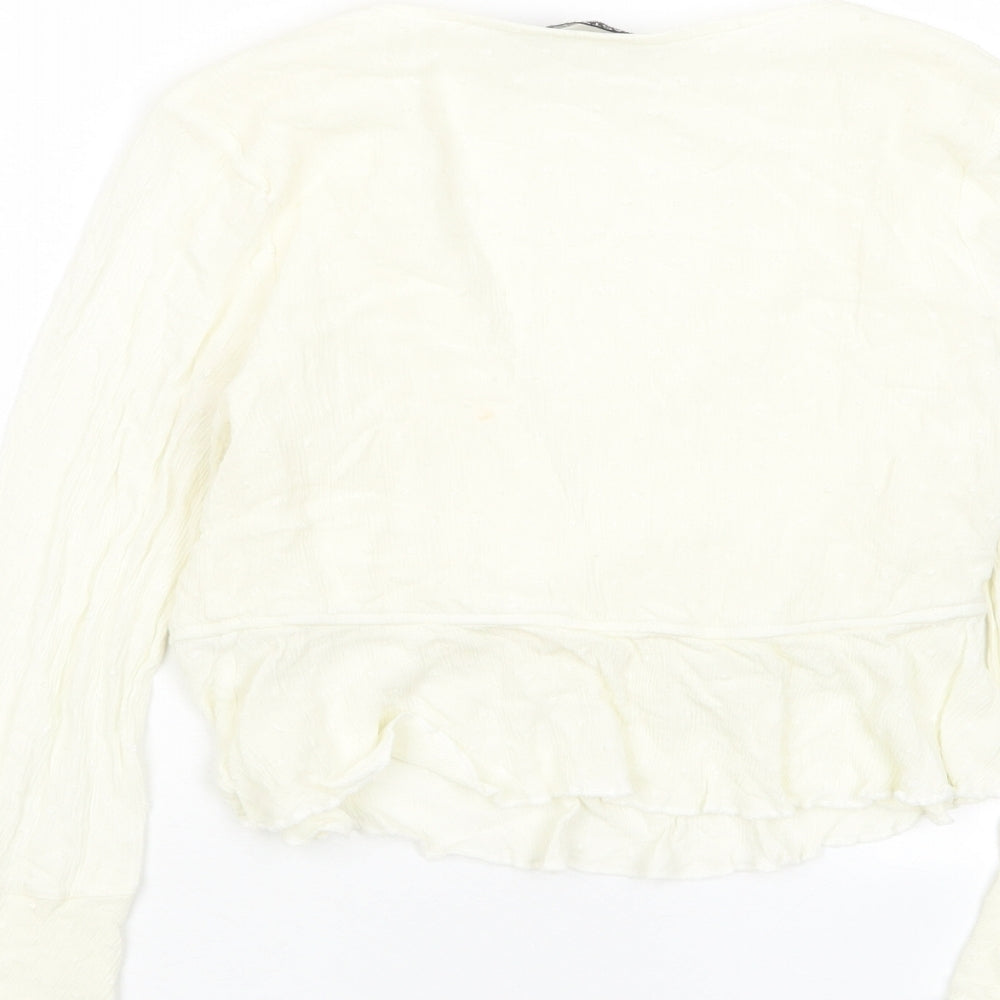 Nasty Gal Womens Ivory Polka Dot Viscose Cropped Blouse Size 10 V-Neck