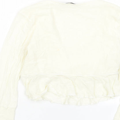 Nasty Gal Womens Ivory Polka Dot Viscose Cropped Blouse Size 10 V-Neck