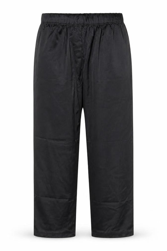 Front view of ASOS women’s black polyester trousers, size L, 30-inch leg regular drawstring - elasticated waist
