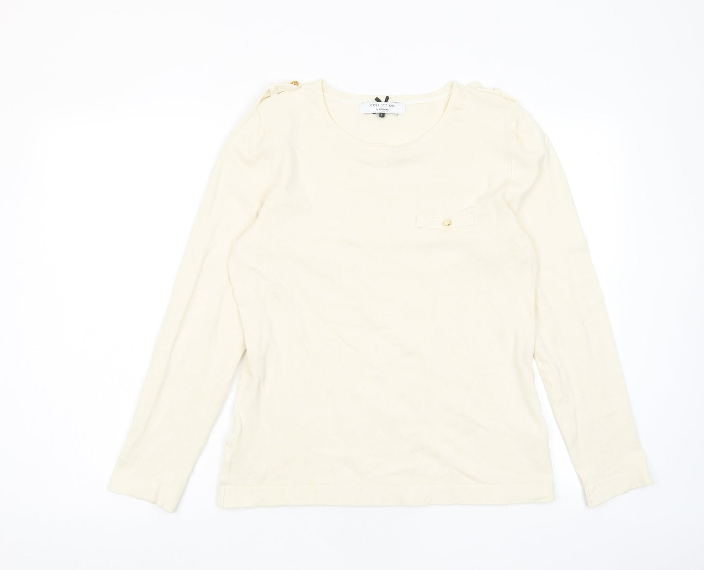 John Lewis Womens Ivory Crew Neck Viscose Pullover Jumper Size L - Buttons