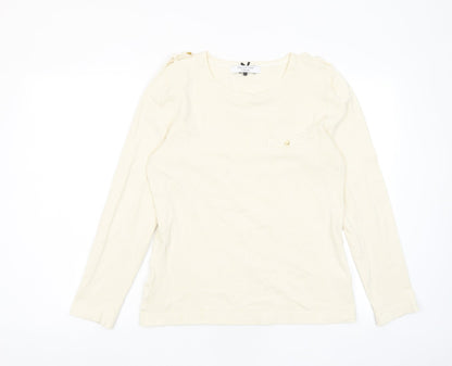 John Lewis Womens Ivory Crew Neck Viscose Pullover Jumper Size L - Buttons