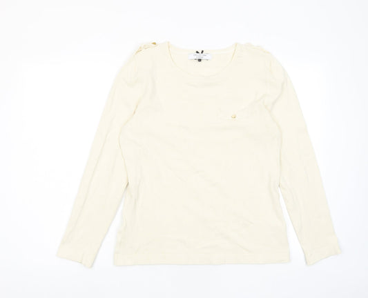 John Lewis Womens Ivory Crew Neck Viscose Pullover Jumper Size L - Buttons