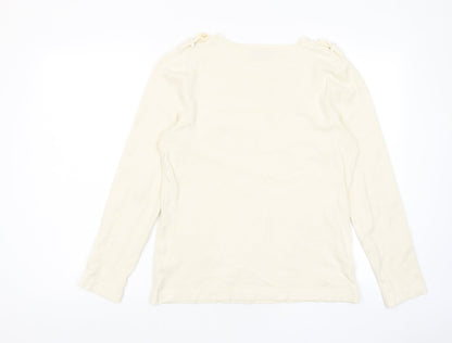 John Lewis Womens Ivory Crew Neck Viscose Pullover Jumper Size L - Buttons