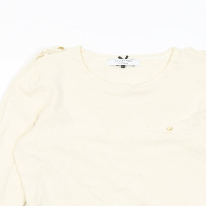 John Lewis Womens Ivory Crew Neck Viscose Pullover Jumper Size L - Buttons