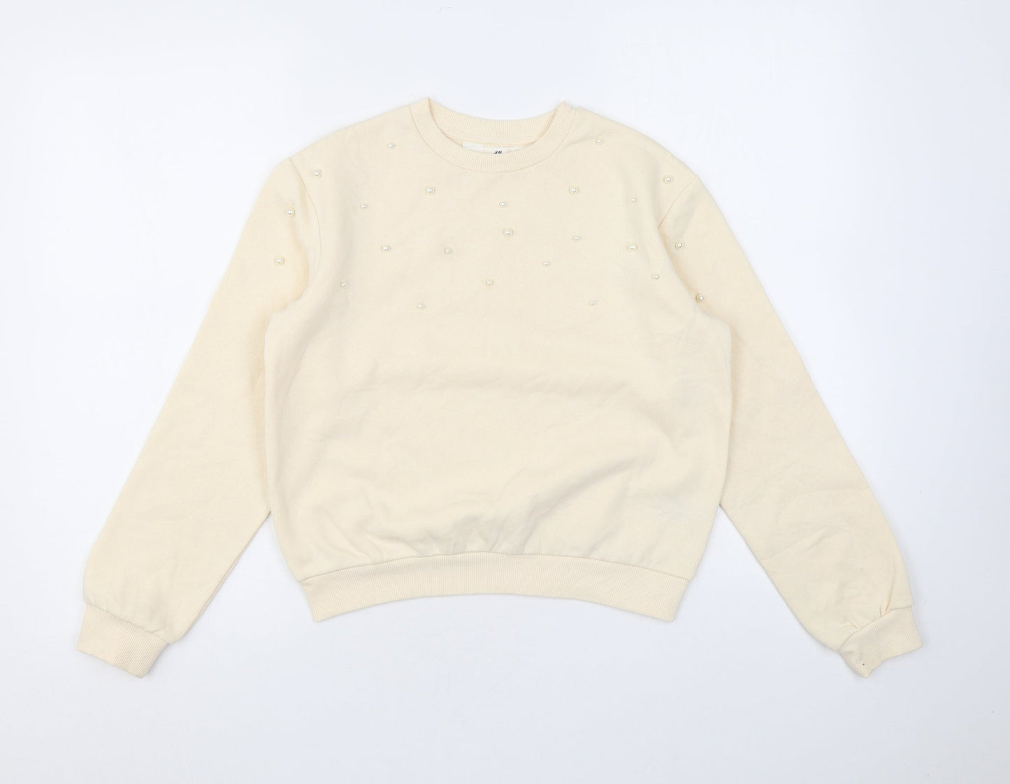 H&M Girls Beige Cotton Pullover Sweatshirt Size 10 Years Pullover - Pearls