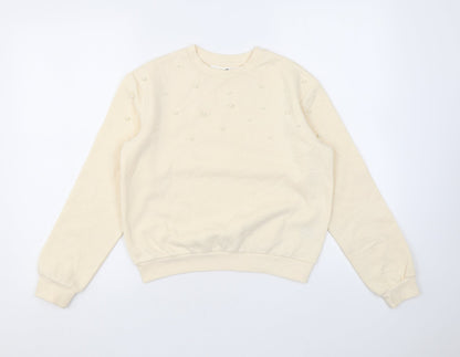 H&M Girls Beige Cotton Pullover Sweatshirt Size 10 Years Pullover - Pearls