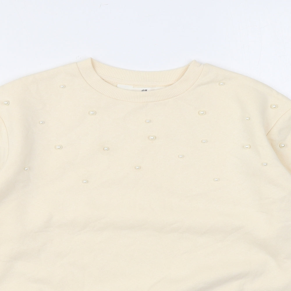 H&M Girls Beige Cotton Pullover Sweatshirt Size 10 Years Pullover - Pearls