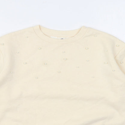 H&M Girls Beige Cotton Pullover Sweatshirt Size 10 Years Pullover - Pearls