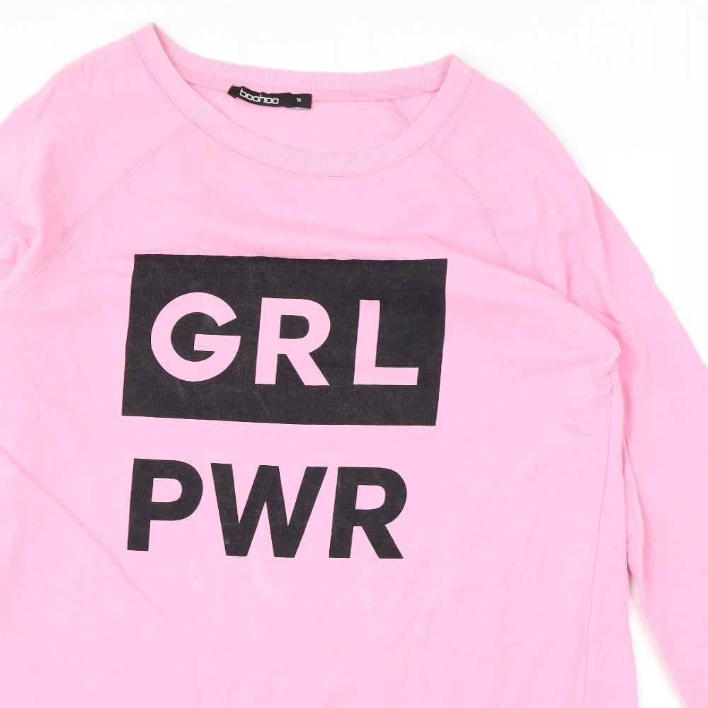 Boohoo Womens Pink Cotton Pullover Sweatshirt Size M Pullover - Girl Power