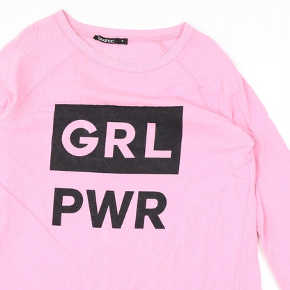 Boohoo Womens Pink Cotton Pullover Sweatshirt Size M Pullover - Girl Power