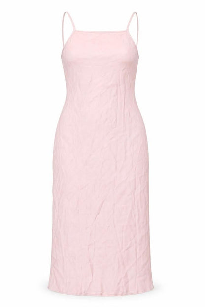 H&M Womens Pink Polyester Slip Dress Size 6 Square Neck Tie - Open Back