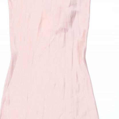 H&M Womens Pink Polyester Slip Dress Size 6 Square Neck Tie - Open Back