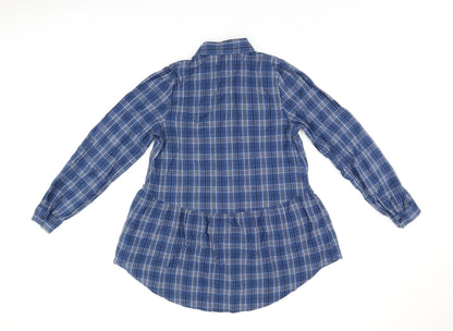 NEXT Womens Blue Plaid Cotton Basic Button-Up Size 10 Collared