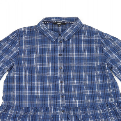 NEXT Womens Blue Plaid Cotton Basic Button-Up Size 10 Collared